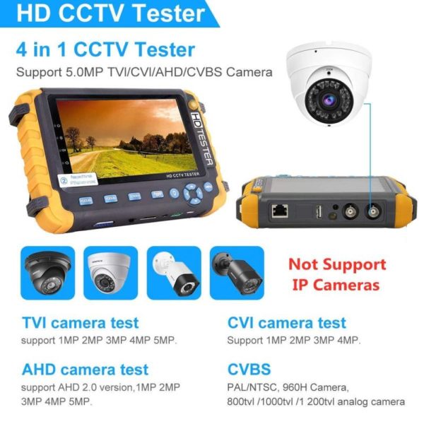 Anpviz 5 Inch 4-in-1 CCTV Monitor Tester, AHD/TVI/CVI/CVBS Coaxial Analog Video Monitor Tester, UTP/PTZ Cable Test for 8MP/5MP/4MP/1080P Analog Security Camera, VGA DC12V Output Camera Portable CCTV Tester - Image 6