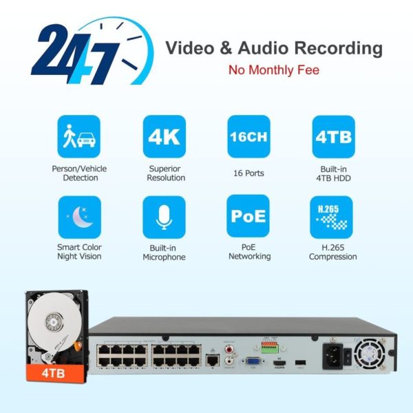 Anpviz 8CH 4K NVR 8MP POE IP Customized Camera Plug&Play System CCTV Outdoor Security Surveillance Kit Remote View H.265 IR 100ft - Image 6